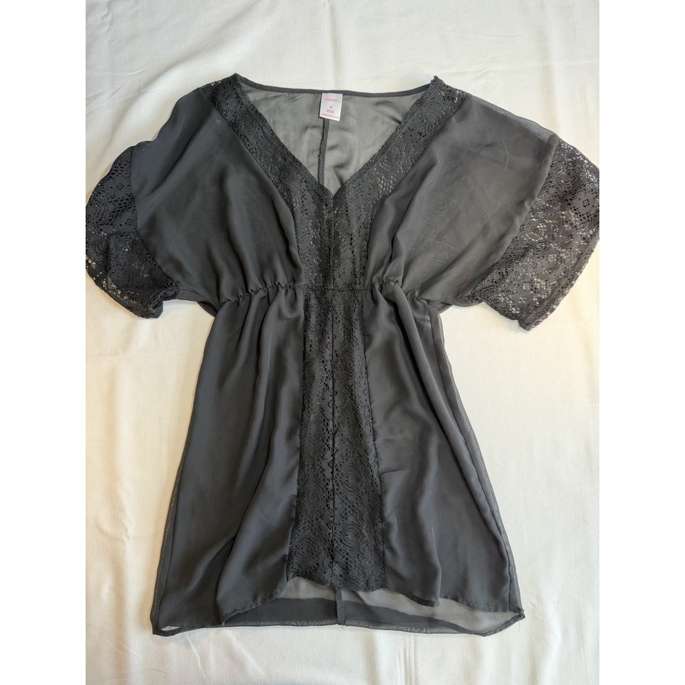 Xhilaration sheer black plunge v neck tunic top swim cover up‎ black womens Med